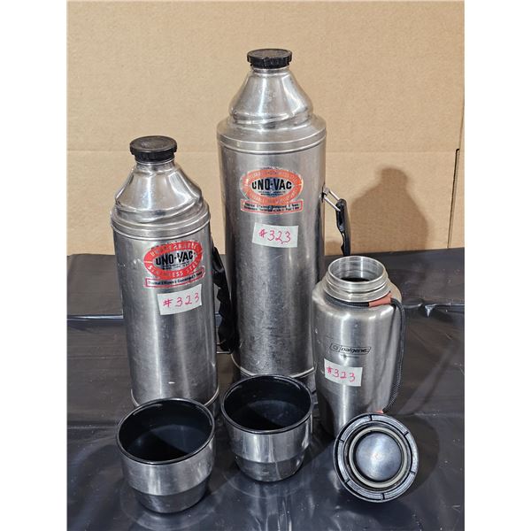 Two unbreakable UNO-VAC thermos jugs & 1 Nalgene water bottle