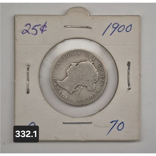 332. 1900 Silver Cdn. Quarter - 25 cent coin