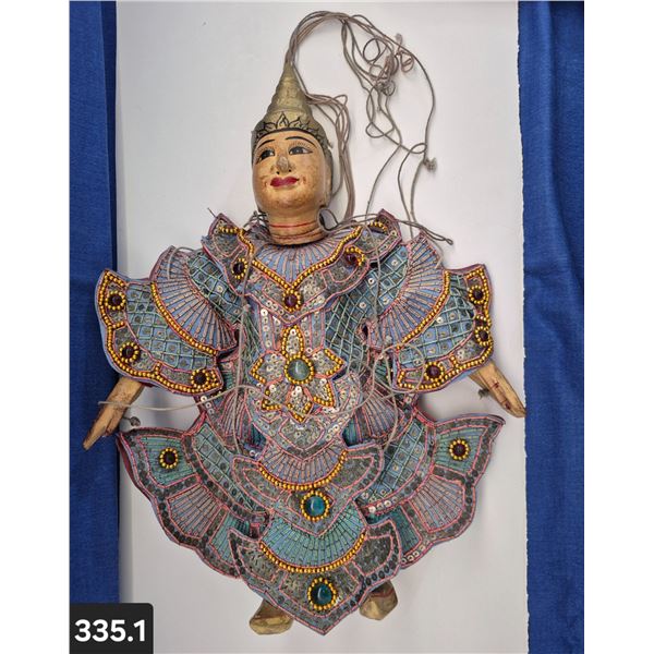335. Vintage Marionette Puppet - hand made of wood, glass jewels, sequins, fabric