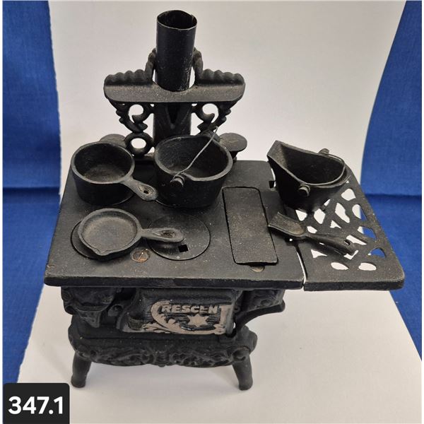 347. Cast Iron Miniature Stove with lots of Accessories - great condition