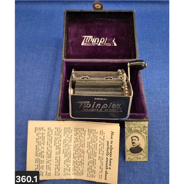 360. 1920's Twinplex Razor Blade Stropper (sharpener) - nickel plating excellent, original case, inc