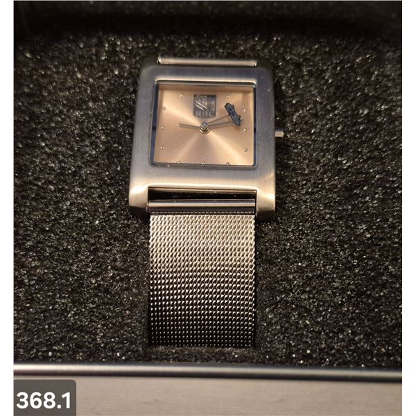 368. RBC Men's Stainless Steel Advertising Watch - unused in box - "Ship" on the hour hand