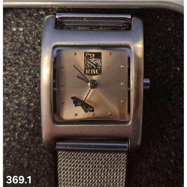 369. RBC Women's Stainless Steel Advertising Watch - unused in box - "Ship" on the hour hand