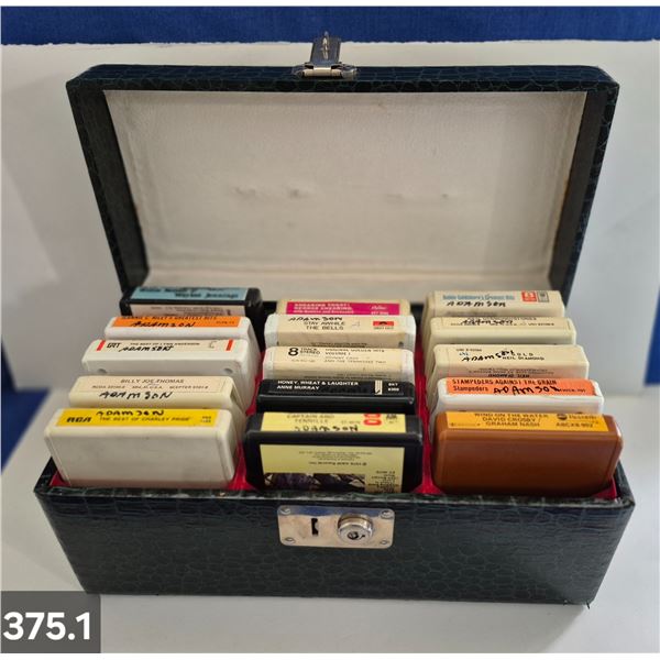 375. Nostalgic 1960's/1970's Faux Snake Skin 8-Track Tape Storage Box - with 8-tracks! - including J