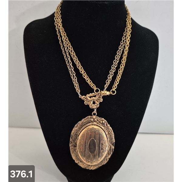376. Large Vintage Pendant Locket - possibly gold-plated, double chain, excellent condition and very