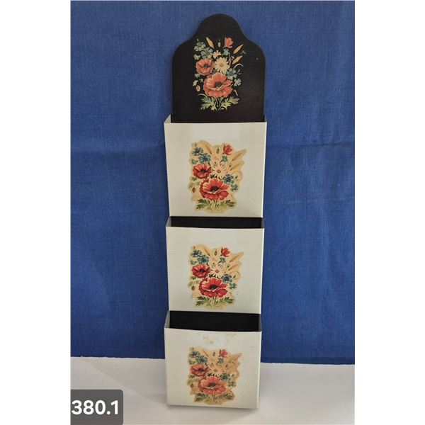 380. MCM Toleware (tin) Kitchen Letter Holder - Flower Decals - excellent condition