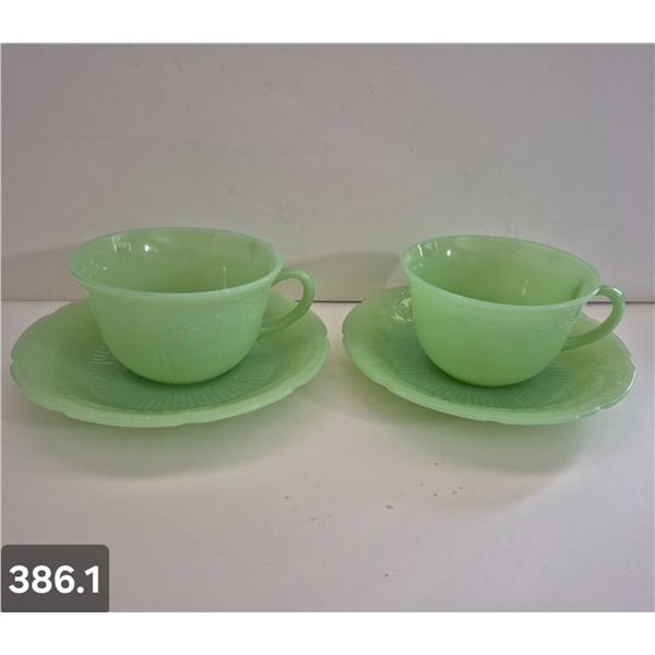 386. Pair of Fire King Jadeite Cups & Saucers - no damage!