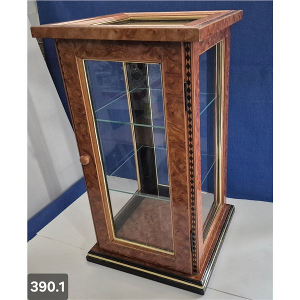 390. Small Display Case - 3 Shelves, 2 are glass - 10x10x18 inches, great condition