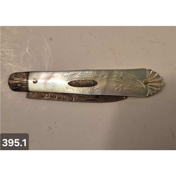 395. Antique Mother-of-Pearl Sterling Silver Pocket (Jack) Knife - excellent condtion, hallmarked, l