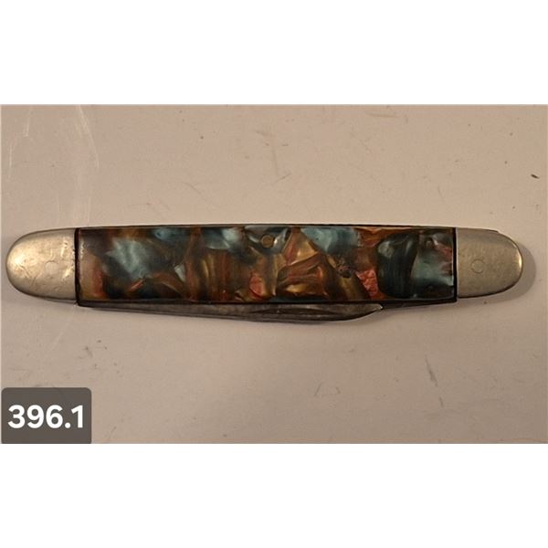 396. Vintage Mottled Colored 2-Blade Pocket (Jack) Knife - Syracuse Knife Co., 3 1/8 inches long