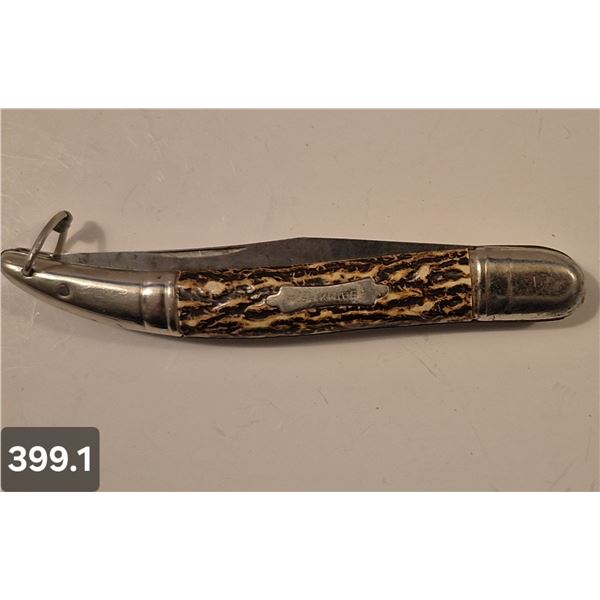 399. Vintage Carved Bone Fish Knife (Jack, Pocket) - 2-blade, marked Germany with a fish symbol, als
