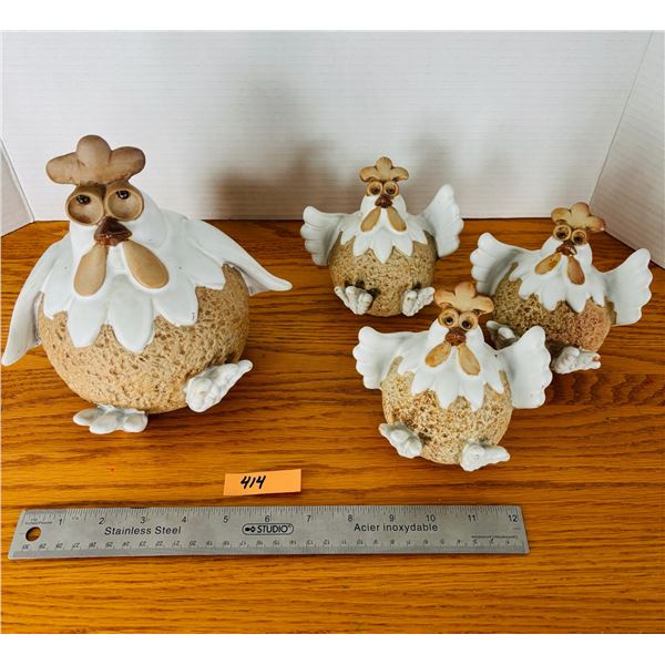 4 Piece Ceramic Chickens , Large Chicken is a piggybank!
