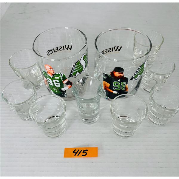 2 Roughrider Glasses, includes 8 shot glasses!