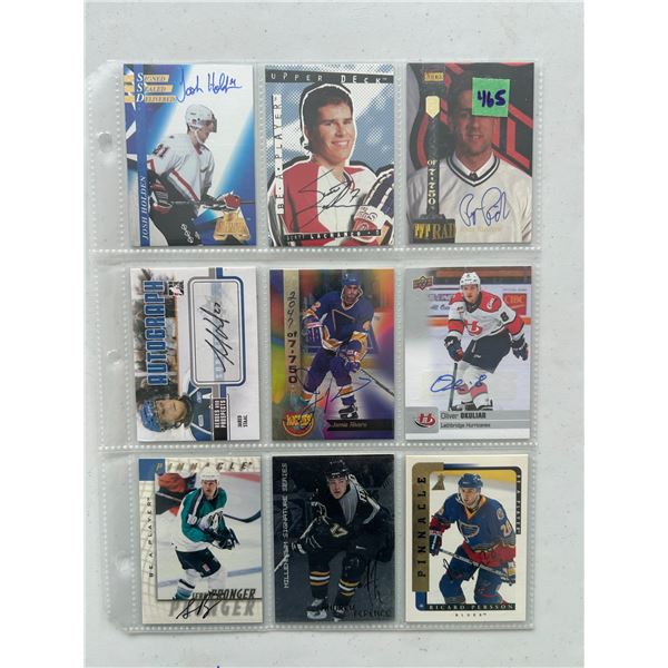 Autographed Hockey Cards - 1 Sheet (9 Hockey Cards)