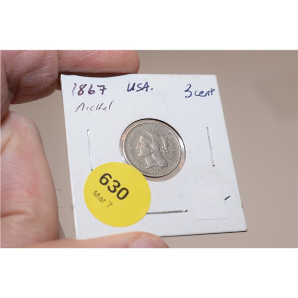 1867 USA 3 cent Coin (nickel)