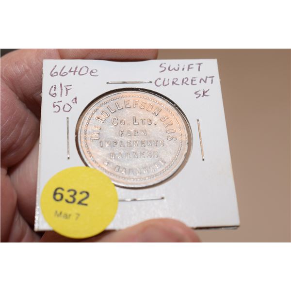 Swift Current Rollefson Bros. Store 50 cent Token