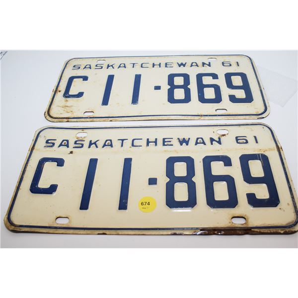 1961 Sask License Plate Set