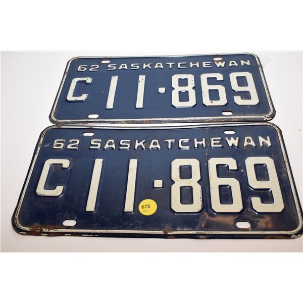1962 Sask License Plate Set