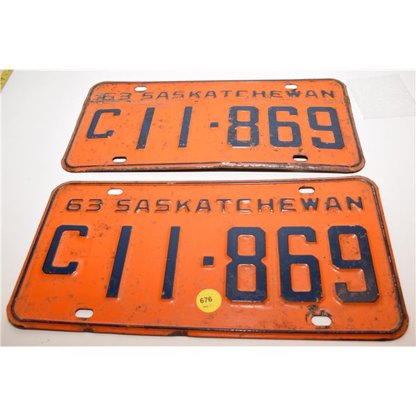 1963 Sask License Plate Set