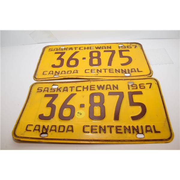 1967 Sask License Plate Set