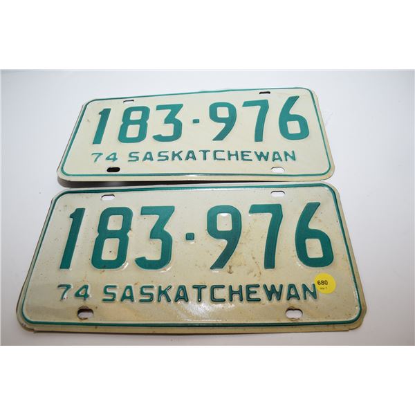 1974 Sask License Plate Set