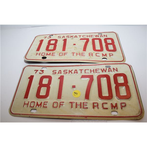 1973 Sask License Plate Set