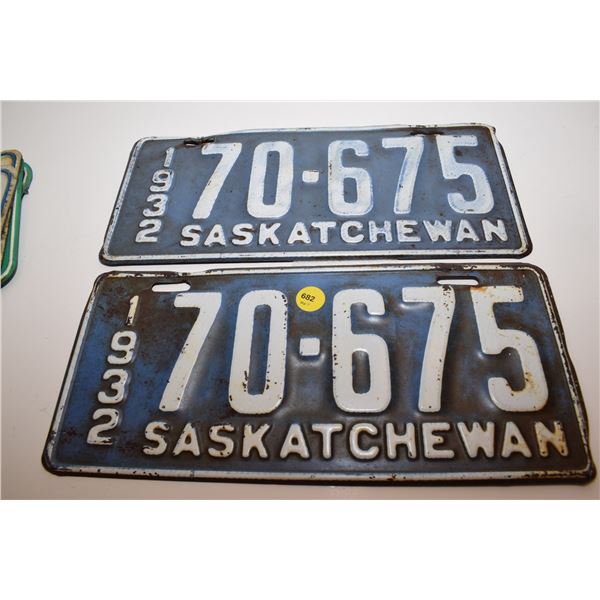 1932 Sask License Plate Set
