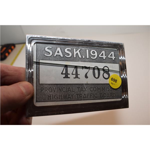 Repo 1944 Sask Licence Plate