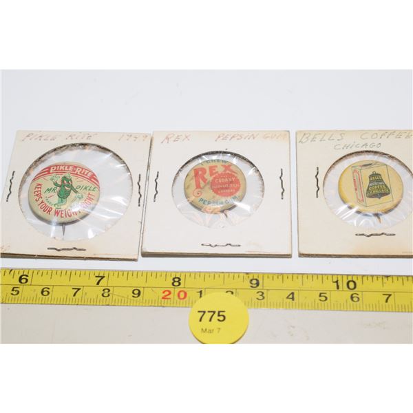 (3) Antique Advertising Pinbacks