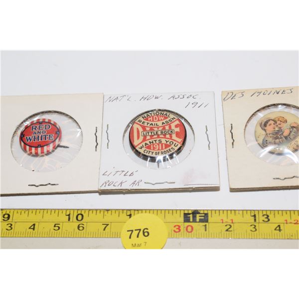 (3) Antique Advertising Pinbacks