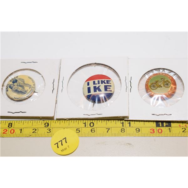 (3) Antique Advertising Pinbacks
