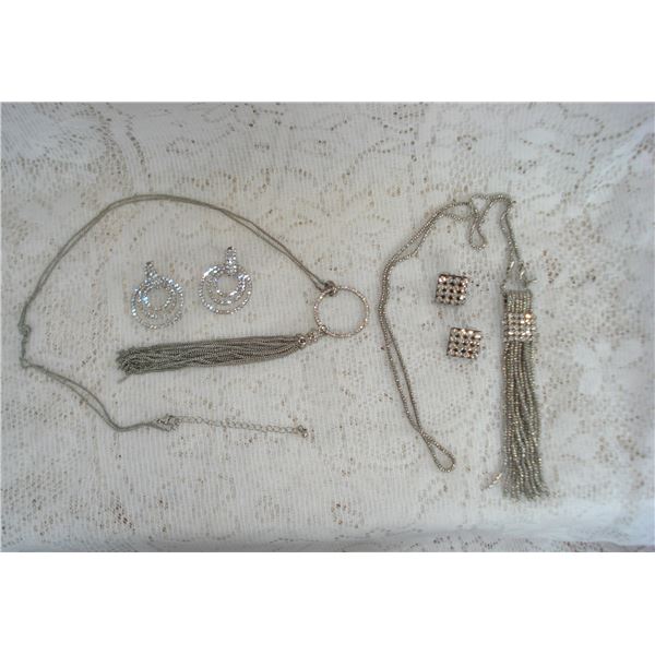 Two Costume Necklaces With Matching Earrings