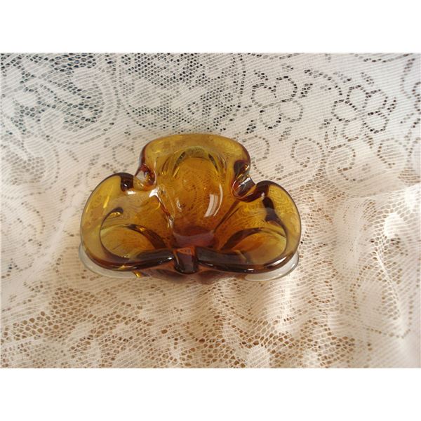 Heavy Mid Centure Amber Glass Ashtray