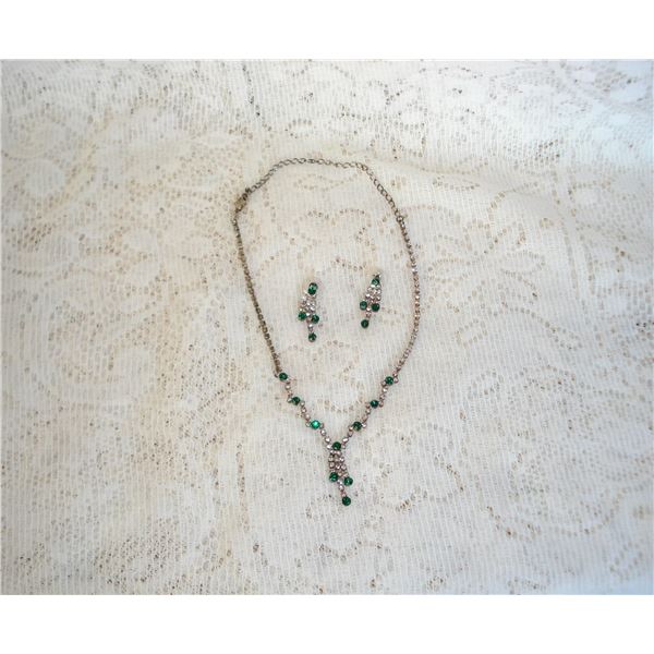 Emerald Green Costume Necklace With Matching Earrings