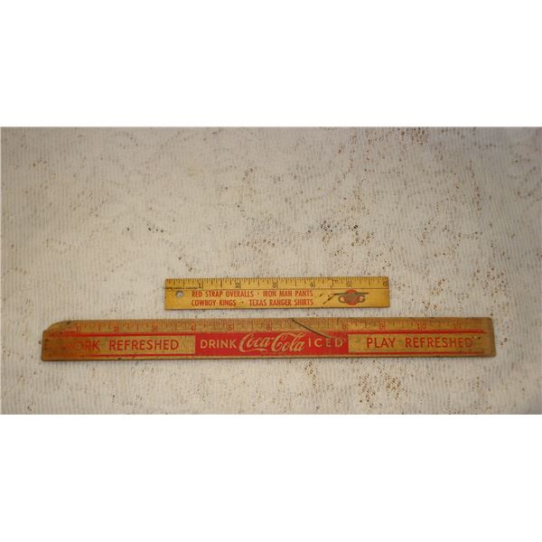 Pair Of Wood Rulers  Coke In Worn Condition