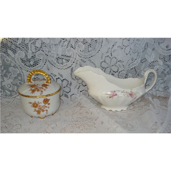 Limoges Dresser/Trinket Box And Antique Gravy Boat c 1890-1910