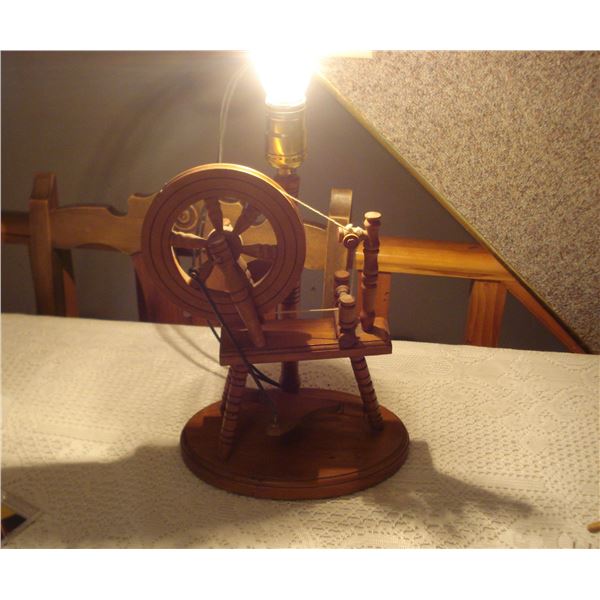 Vintage Wood Spinning Wheel Lamp  Needs Shade
