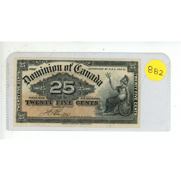 1900 Dominion of Canada 25 Cents Shinplaster.