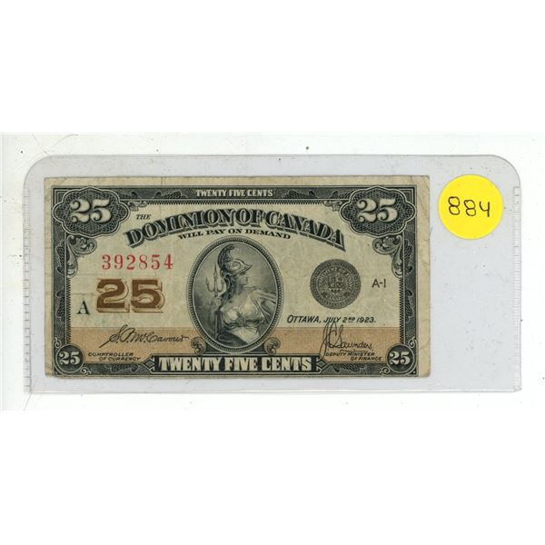 1923 Dominion of Canada 25 Cents Shinplaster.