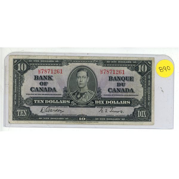 1937 Bank of Canada Ten Dollar.