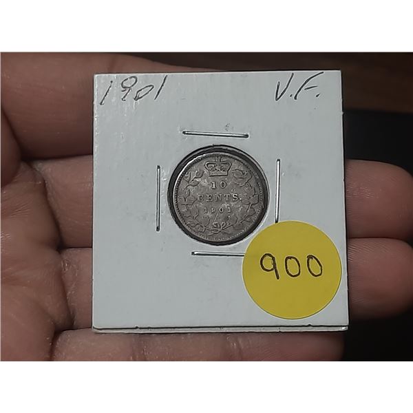1901 Canada Silver 10 Cents.