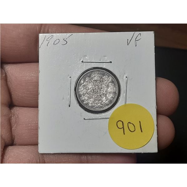 1905 Canada Silver 10 Cents.