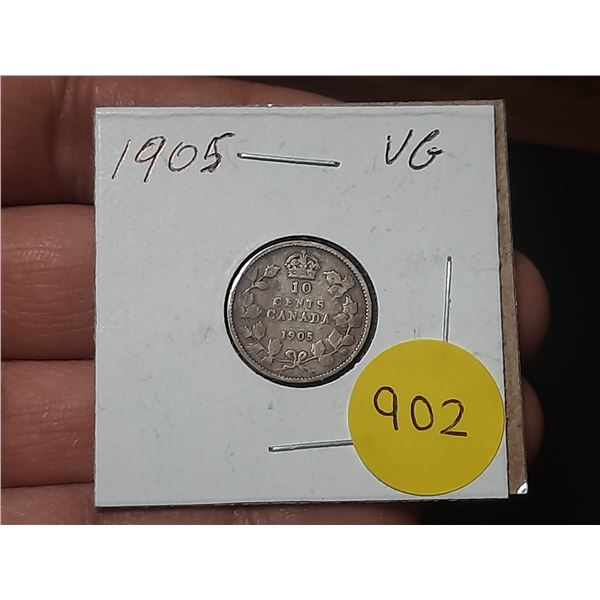 1905 Canada Silver 10 Cents.