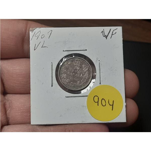 1909 Canada Silver 10 Cents.