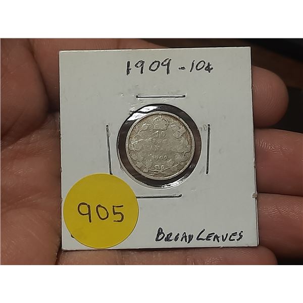1909 Canada Silver 10 Cents.