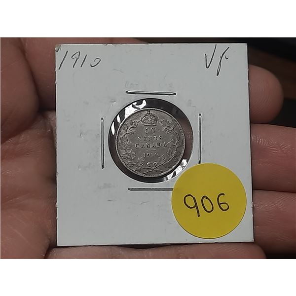 1910 Canada Silver 10 Cents.