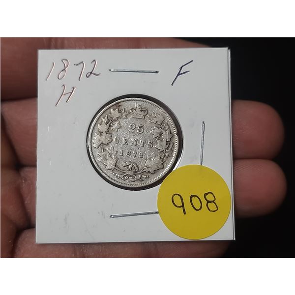 1872 H Canada Silver 25 Cents.