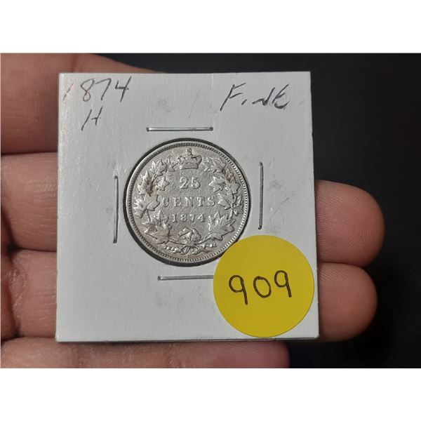 1874 H Canada Silver 25 Cents.
