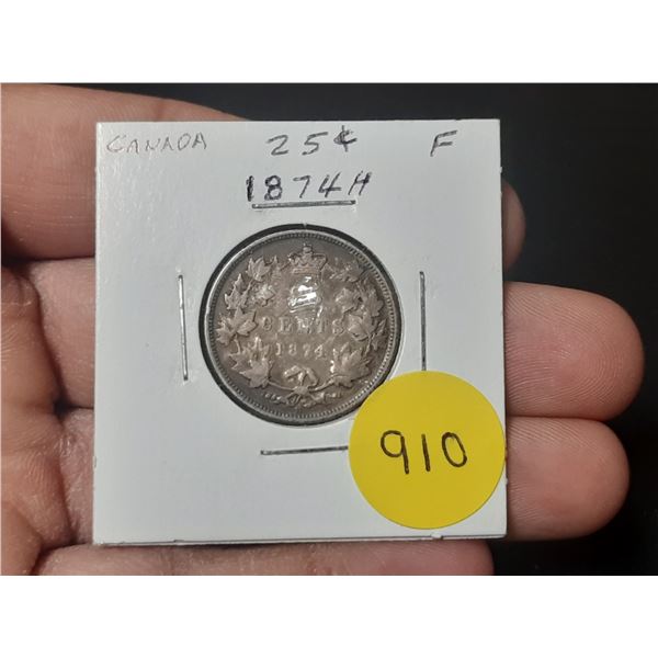 1874 H Canada Silver 25 Cents.