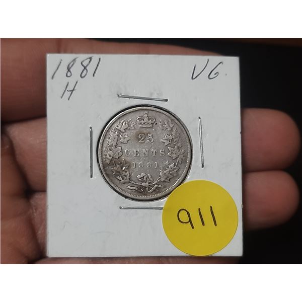 1881 Canada Silver 25 Cents.
